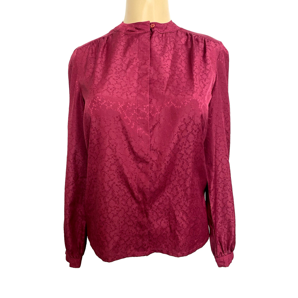 Oscar De La Renta Sport Floral Button Down Top Shirt Burgundy Red Long Sleeve 4 - Picture 2 of 7